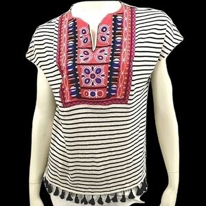 Raphaella Women’s MP Boho Striped Fringe Blouse